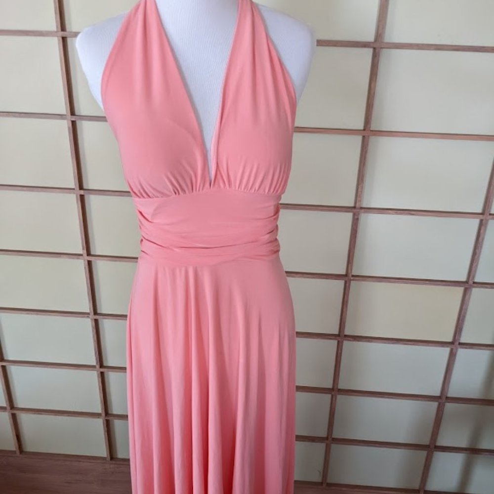 Woman Pink Party/ Prom Dress, Backless, sleeveless, Midi